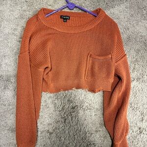 Timing Orange Knit Cropped Sweater